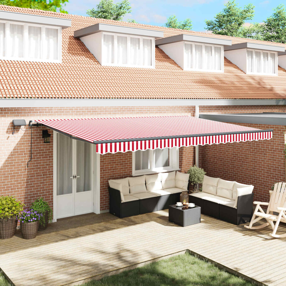 vidaXL Inklapbaar Zonnescherm Rood en wit 500 ×300 cm Stof afbeelding 1