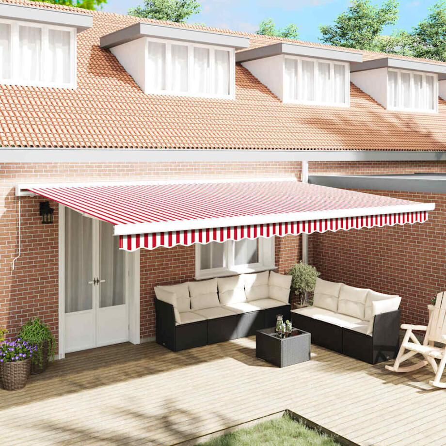 vidaXL Inklapbaar Zonnescherm Rood en Wit 500 × 300 cm Stof en Metaal afbeelding 1