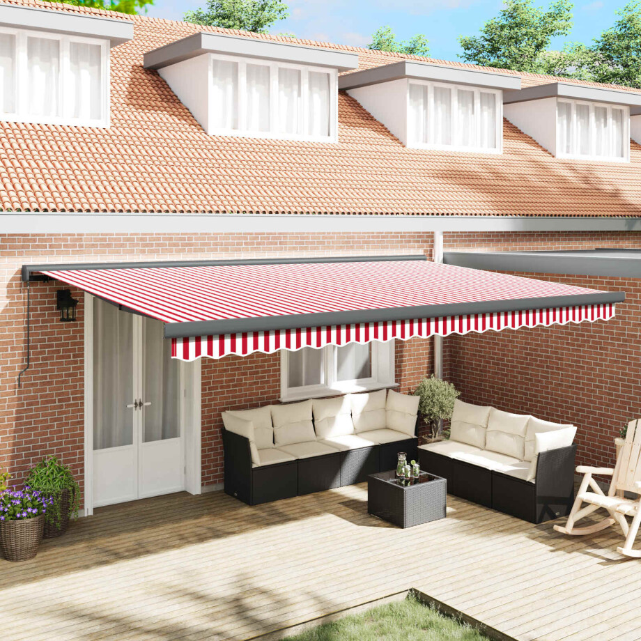 vidaXL Inklapbaar Zonnescherm Rood en Wit 500 × 300 cm Stof en Metaal afbeelding 1