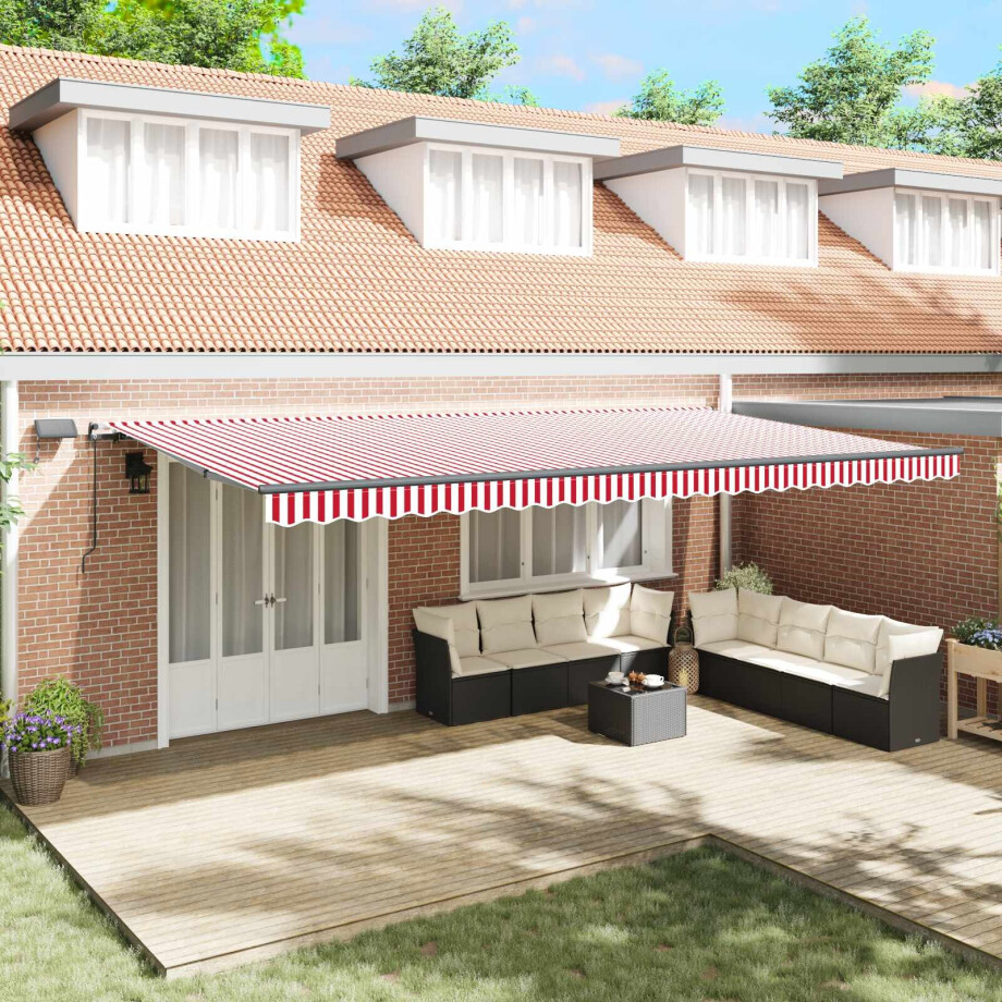 vidaXL Inklapbaar Zonnescherm Rood en wit 600 ×350 cm Stof afbeelding 1