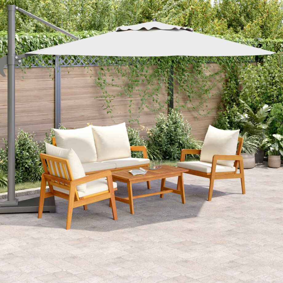 vidaXL Bistroset met kussen 4 pcs Bruin en Crème Massief Acaciahout afbeelding 1