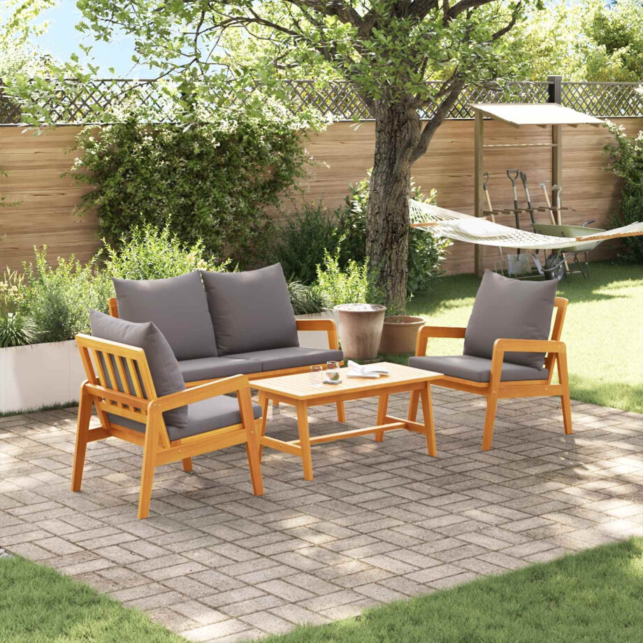 vidaXL Bistroset met kussen 4 pcs Bruin Massief Acaciahout vidaXL Bistroset met kussen 4 pcs Bruin Massief Acaciahout afbeelding 1
