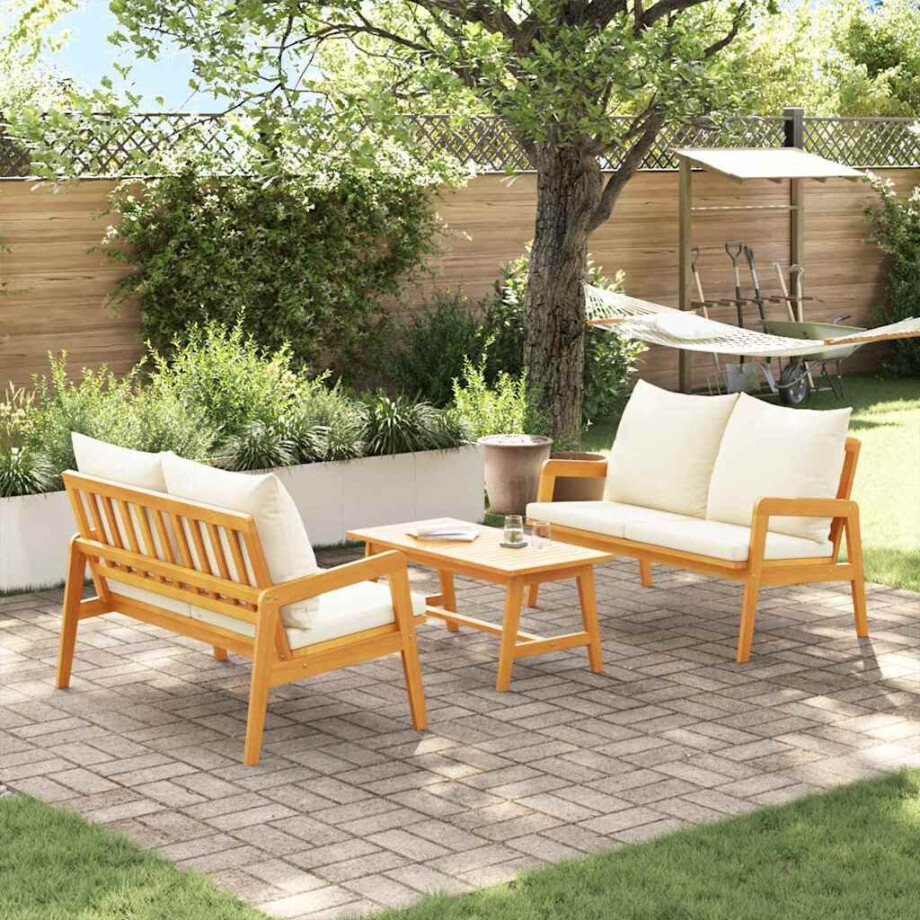 vidaXL Bistroset met kussen 3 pcs Bruin Massief Acaciahout afbeelding 1
