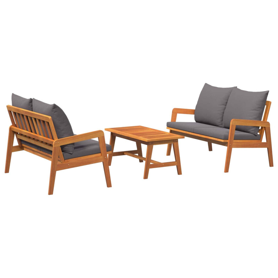 vidaXL Bistroset met kussen 3 pcs Bruin Massief Acaciahout afbeelding 1
