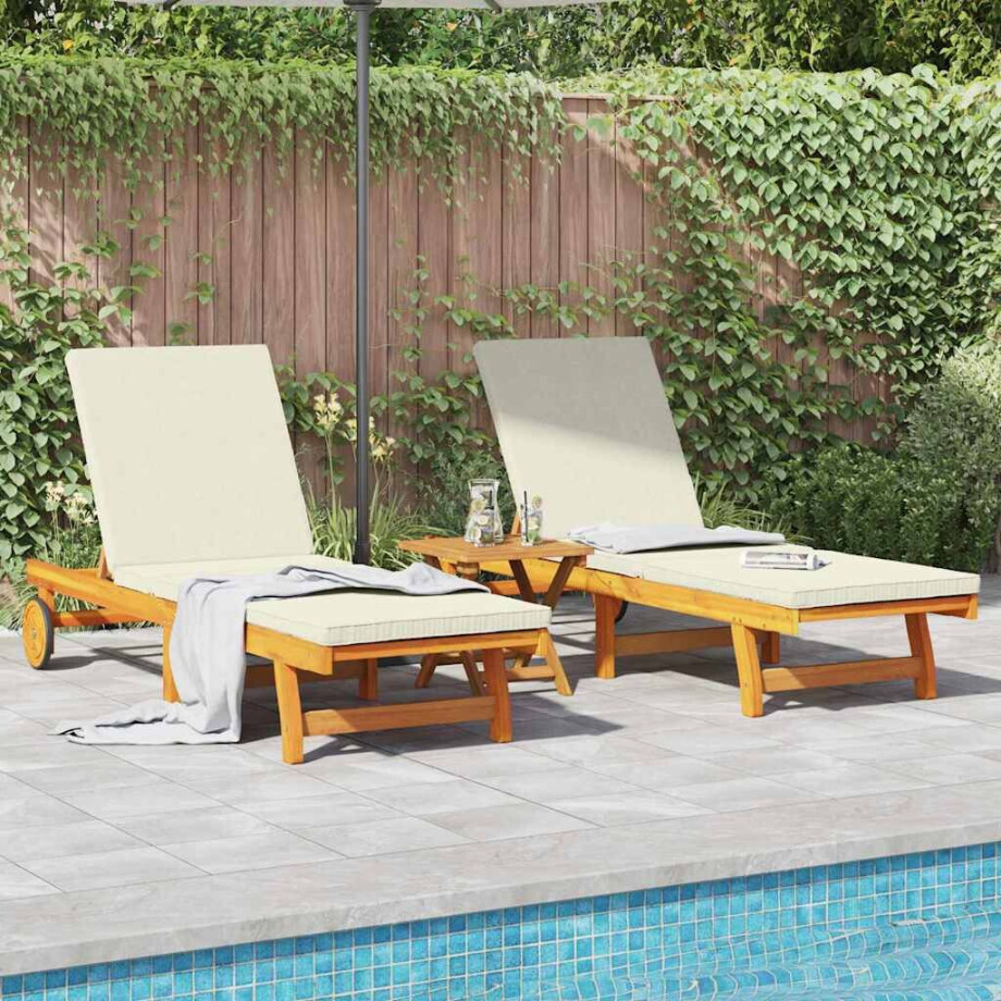 vidaXL Ligstoel 2 pcs Bruin 65 x 199 x 84 cm Massief Acaciahout afbeelding 1