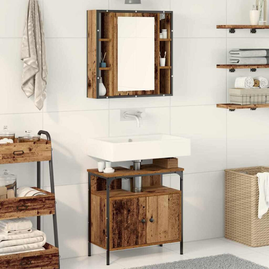 vidaXL Badkamermeubelset met plank met opslag 2 pcs Bruin Bewerkt hout vidaXL Badkamermeubelset met plank met opslag 2 pcs Bruin Bewerkt hout afbeelding 1