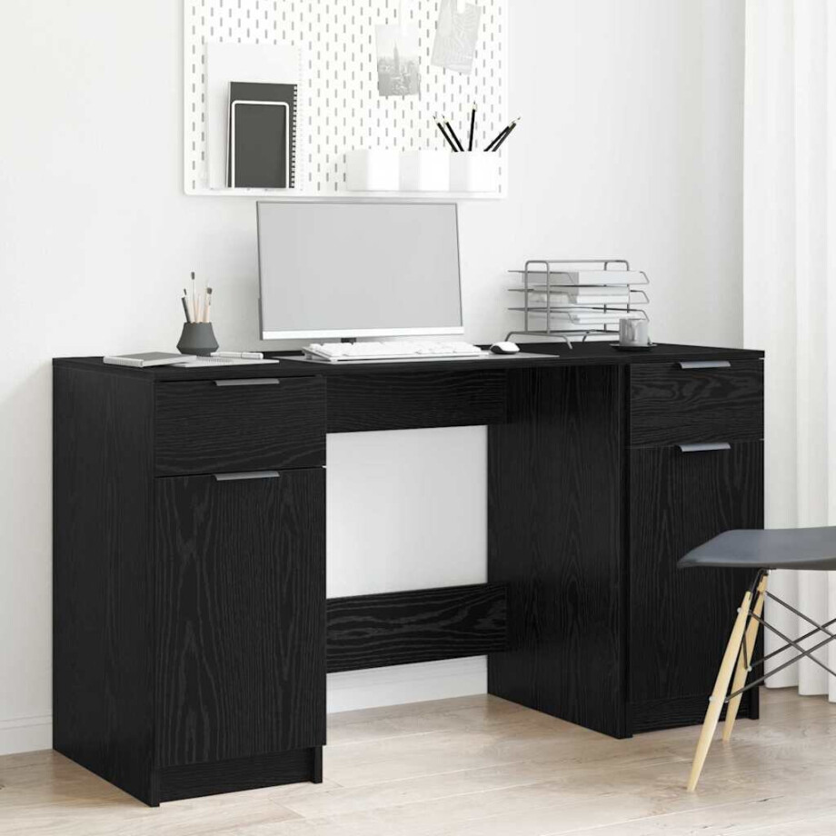vidaXL Bureau met lade Zwart Eiken 133 x 50 x 75 cm Bewerkt hout afbeelding 1