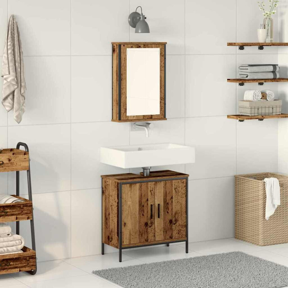 vidaXL Badkamermeubelset met plank met opslag 2 pcs Bruin Bewerkt hout vidaXL Badkamermeubelset met plank met opslag 2 pcs Bruin Bewerkt hout afbeelding 1