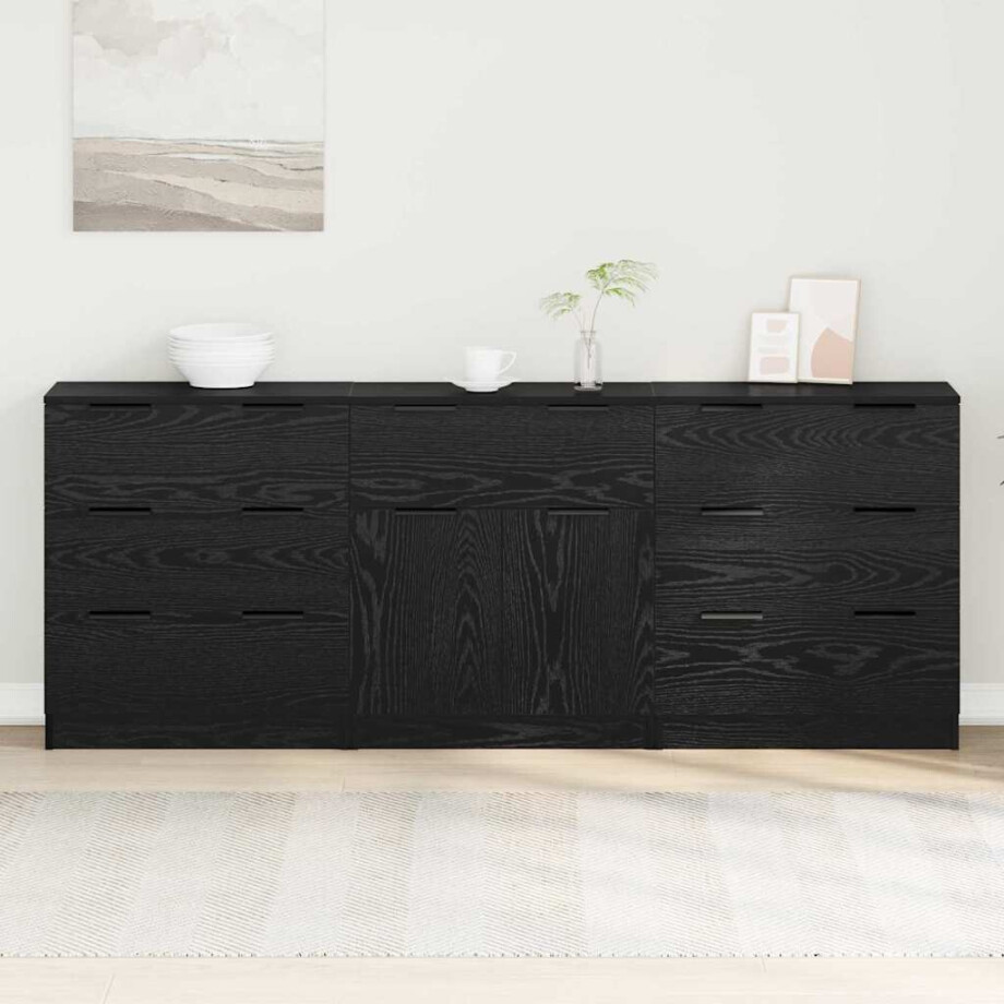 vidaXL Dressoir 3 pcs Zwart Eiken 181 x 30 x 70 cm Bewerkt hout vidaXL Dressoir 3 pcs Zwart Eiken 181 x 30 x 70 cm Bewerkt hout afbeelding 1