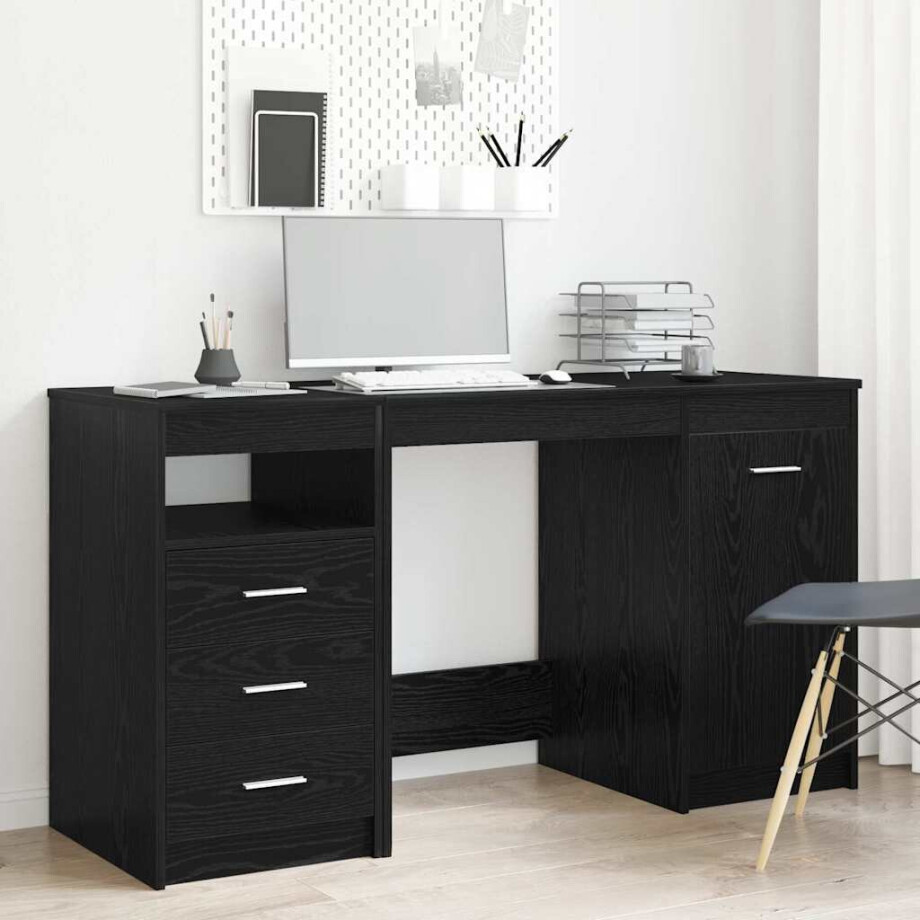 vidaXL Bureau met lade 2 pcs Zwart Eiken 140 x 50 x 76 cm Bewerkt hout vidaXL Bureau met lade 2 pcs Zwart Eiken 140 x 50 x 76 cm Bewerkt hout afbeelding 1