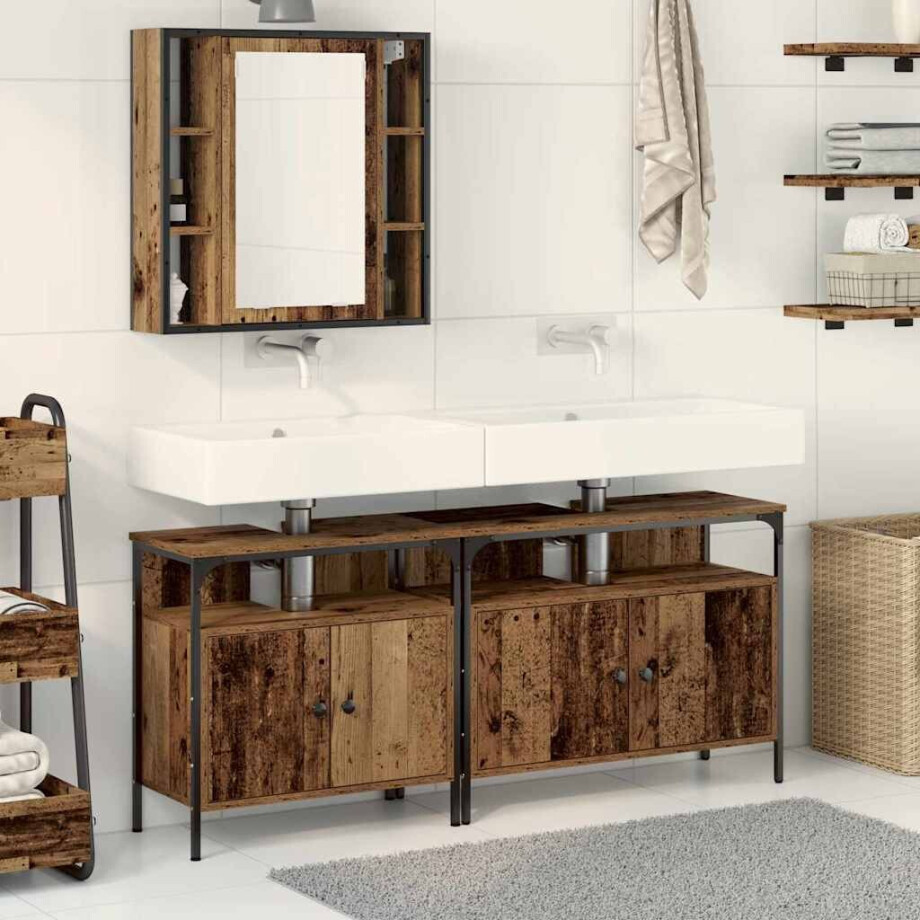 vidaXL Badkamermeubels met plank met opslag 3 pcs Bruin Bewerkt hout afbeelding 1