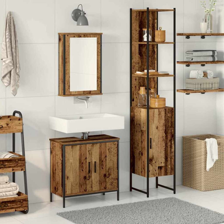 vidaXL Badkamermeubelset met plank met opslag 3 pcs Bruin Bewerkt hout afbeelding 1