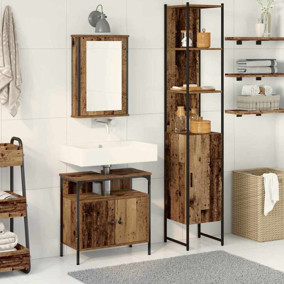 vidaXL Badkamermeubelset met plank 3 pcs Oud hout Bewerkt hout vidaXL Badkamermeubelset met plank 3 pcs Oud hout Bewerkt hout afbeelding 1