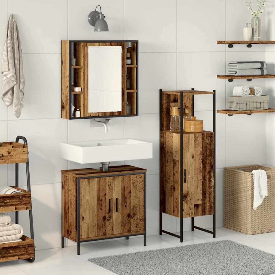 vidaXL Badkamermeubelset met plank met opslag 3 pcs Bruin Bewerkt hout afbeelding 1