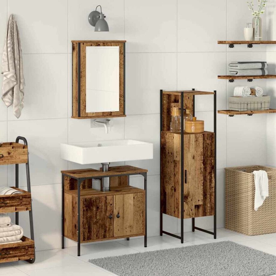 vidaXL Badkamermeubelset 3 pcs Bruin 33 x 33 x 120.5 cm Bewerkt hout vidaXL Badkamermeubelset 3 pcs Bruin 33 x 33 x 120.5 cm Bewerkt hout afbeelding 1