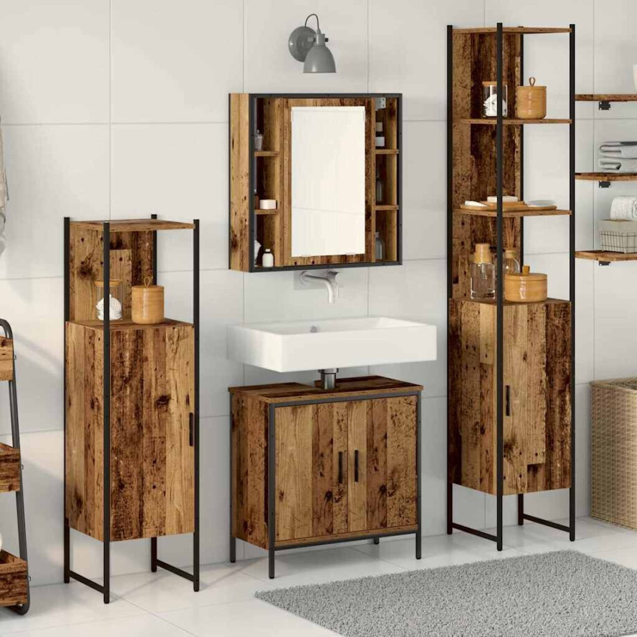 vidaXL Badkamermeubelset 4 pcs Bruin 33 x 33 x 185.5 cm Bewerkt hout vidaXL Badkamermeubelset 4 pcs Bruin 33 x 33 x 185.5 cm Bewerkt hout afbeelding 1