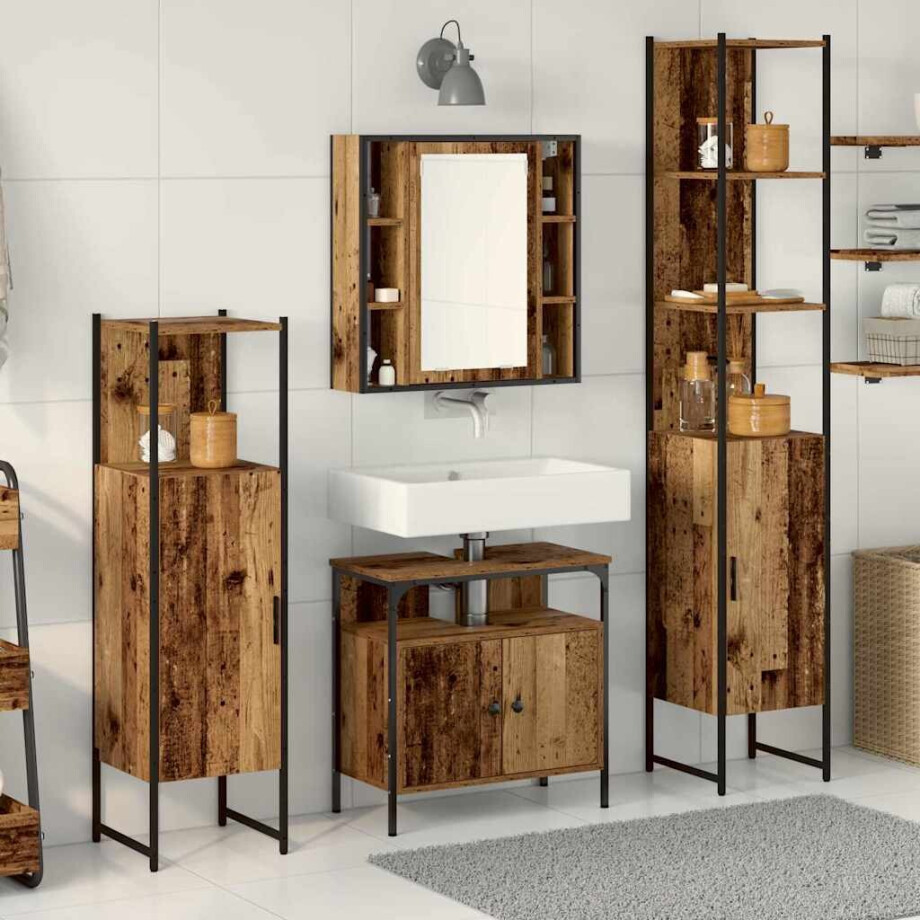 vidaXL Badkamermeubelset met plank 4 pcs Oud Hout Bewerkt hout afbeelding 1