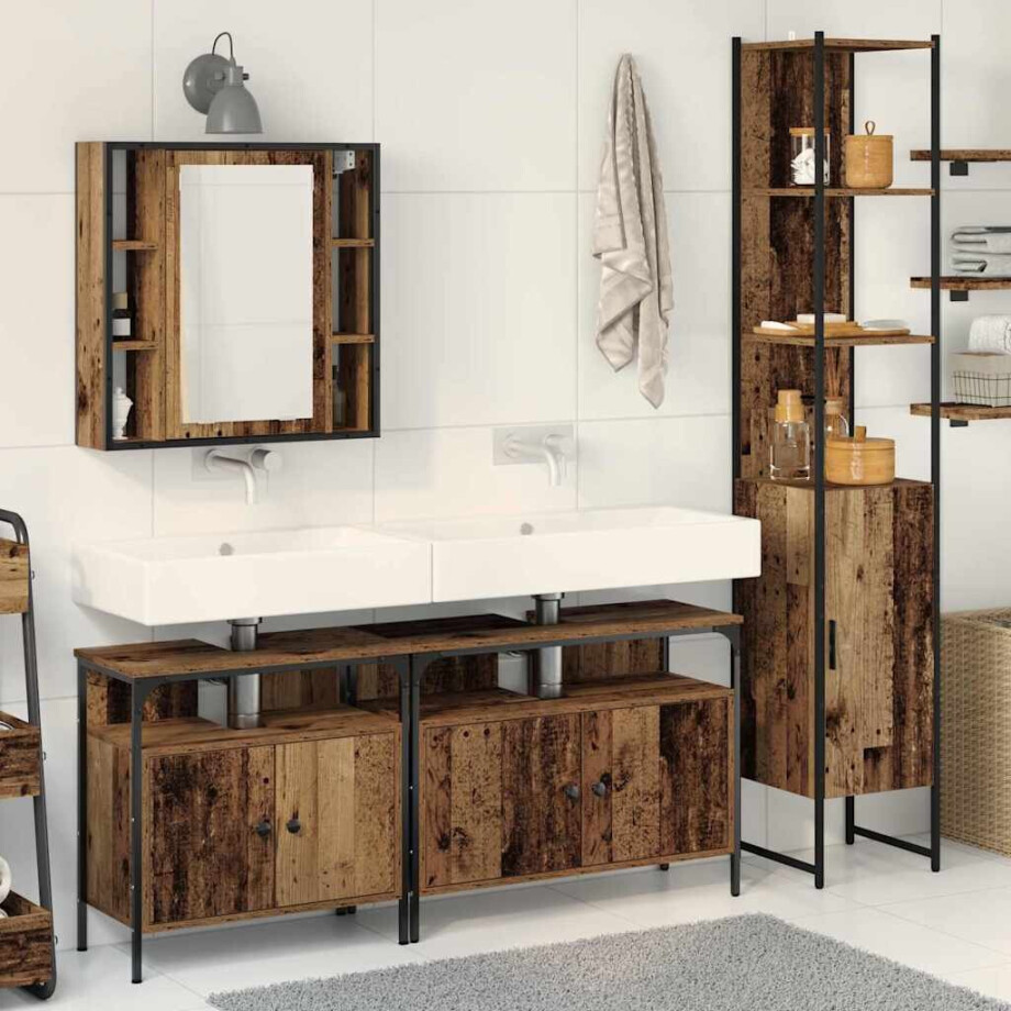 vidaXL Badkamermeubelset met plank 4 pcs Oud Hout Bewerkt hout afbeelding 1