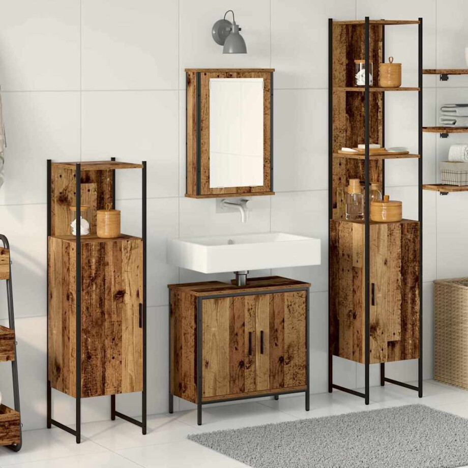 vidaXL Badkamermeubelset met plank met opslag 4 pcs Bruin Bewerkt hout afbeelding 1