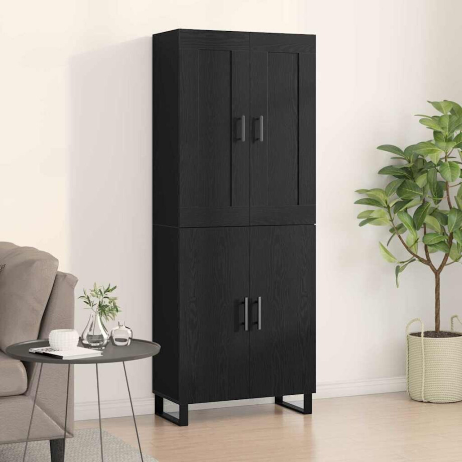 vidaXL Hoge kast Zwart Eiken 69,5 x 34 x 180 cm Bewerkt hout vidaXL Hoge kast Zwart Eiken 69,5 x 34 x 180 cm Bewerkt hout afbeelding 1