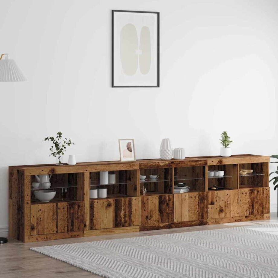 vidaXL LED Sideboard Oudhout 283 x 37 x 67 cm Bewerkt hout afbeelding 1