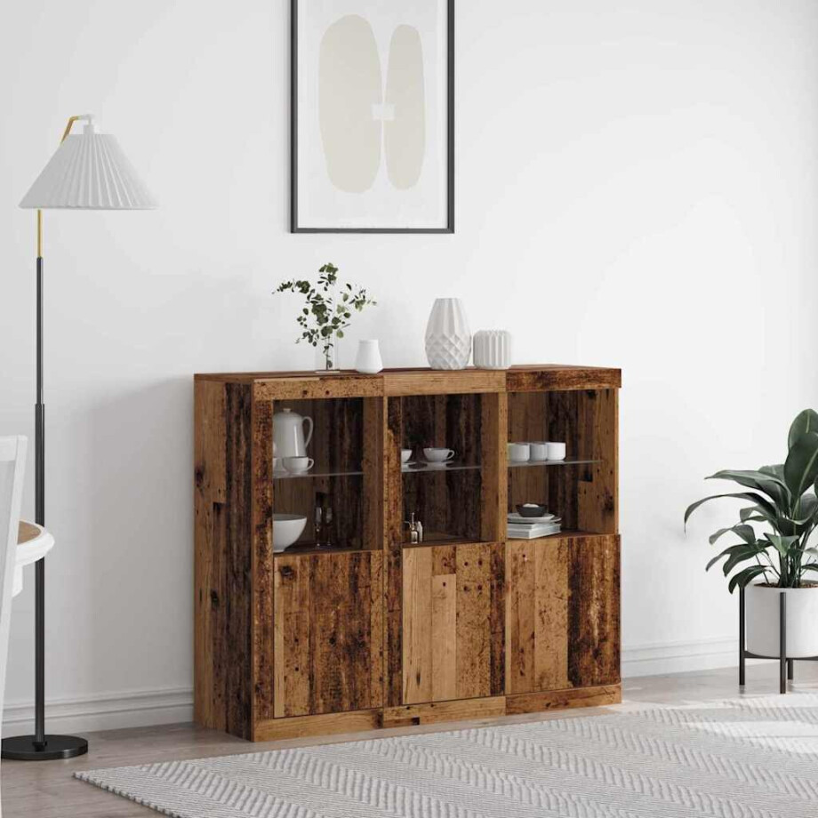 vidaXL LED Sideboard 3 pcs Oudhout 123 x 37 x 100 cm Bewerkt hout vidaXL LED Sideboard 3 pcs Oudhout 123 x 37 x 100 cm Bewerkt hout afbeelding 1