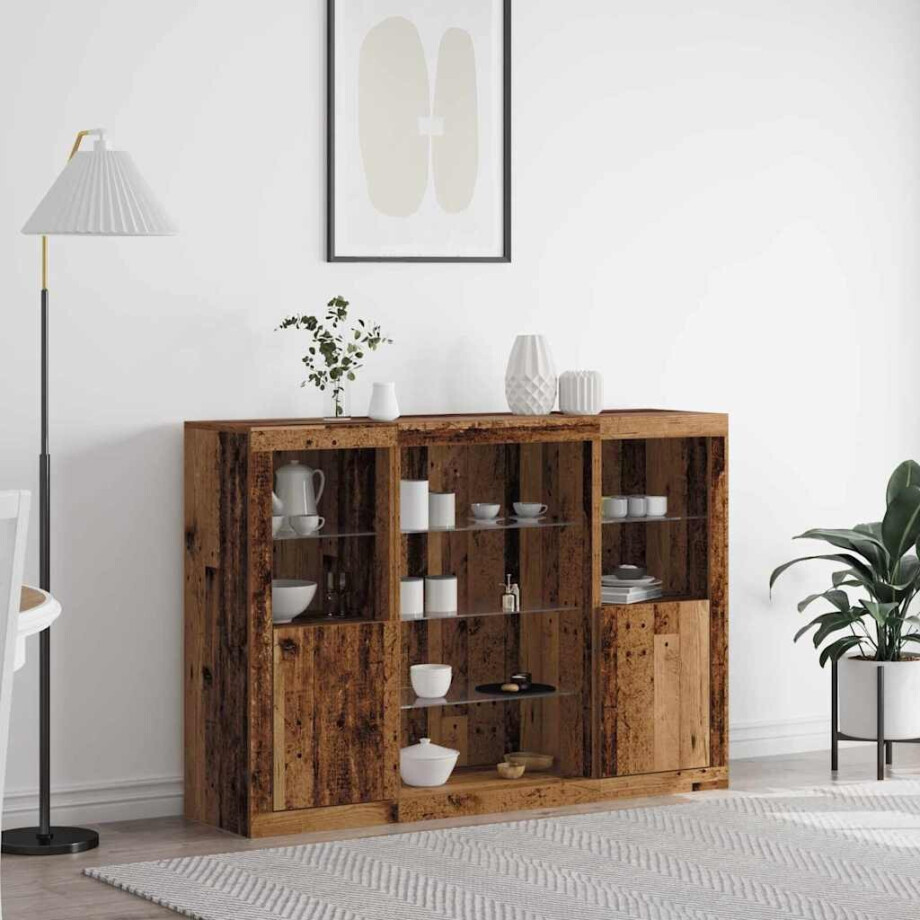 vidaXL LED Sideboard Oudhout 142,5 x 37 x 100 cm Bewerkt hout afbeelding 1