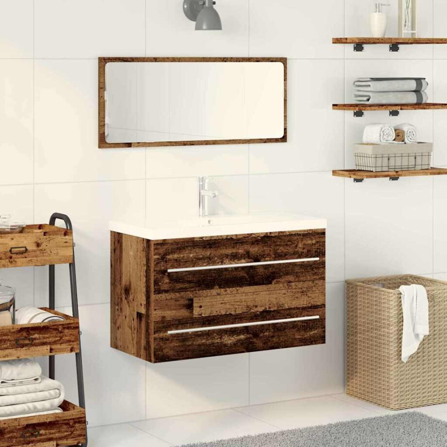 vidaXL Badkamertenk te kast met lade Oud Hout 80 x 38,5 x 48 cm afbeelding 1