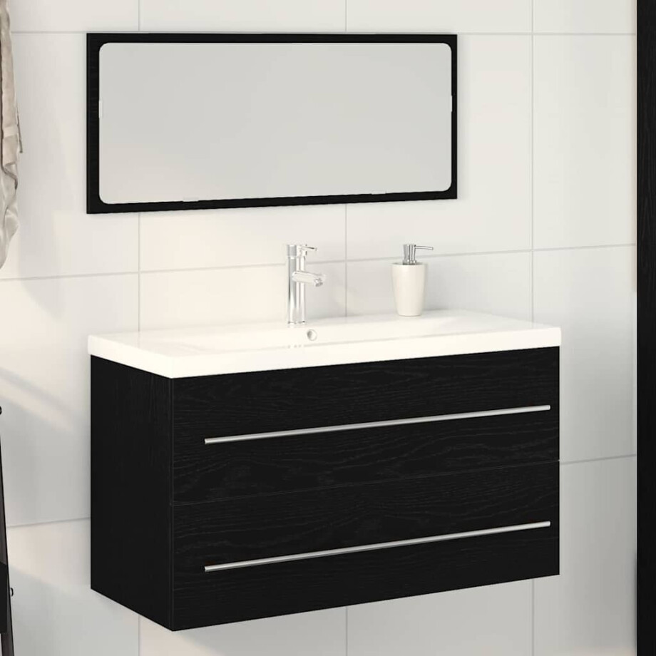 vidaXL Waskast met wastafel 3 pcs Zwart eiken 90 x 38.5 x 48 cm vidaXL Waskast met wastafel 3 pcs Zwart eiken 90 x 38.5 x 48 cm afbeelding 1