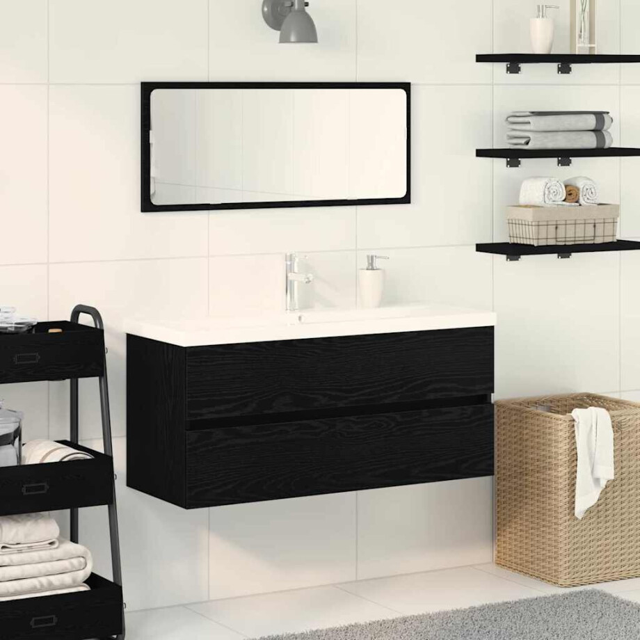 vidaXL Badkamertenk te kast Zwart Eiken 90 x 39 x 62 cm Bewerkt hout vidaXL Badkamertenk te kast Zwart Eiken 90 x 39 x 62 cm Bewerkt hout afbeelding 1