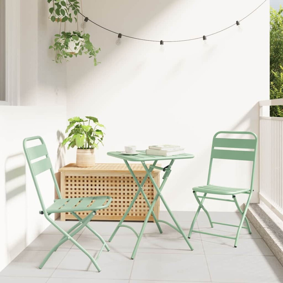 vidaXL Bistroset 3 pcs Groen Staal afbeelding 1