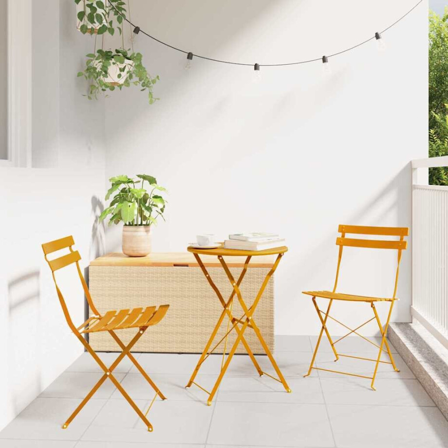 vidaXL Vouw Bistro Set 3 pcs Mosterdgeel Staal vidaXL Vouw Bistro Set 3 pcs Mosterdgeel Staal afbeelding 1