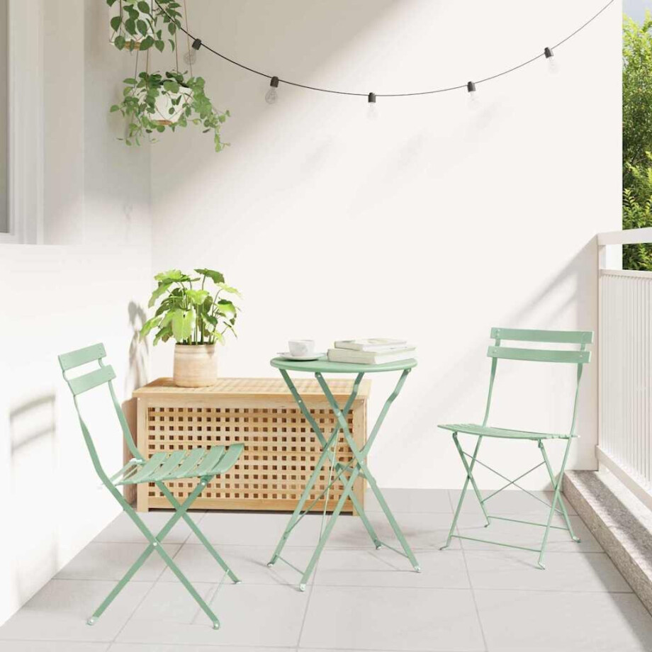 vidaXL Vouw Bistro Set 3 pcs Sea foam Staal vidaXL Vouw Bistro Set 3 pcs Sea foam Staal afbeelding 1