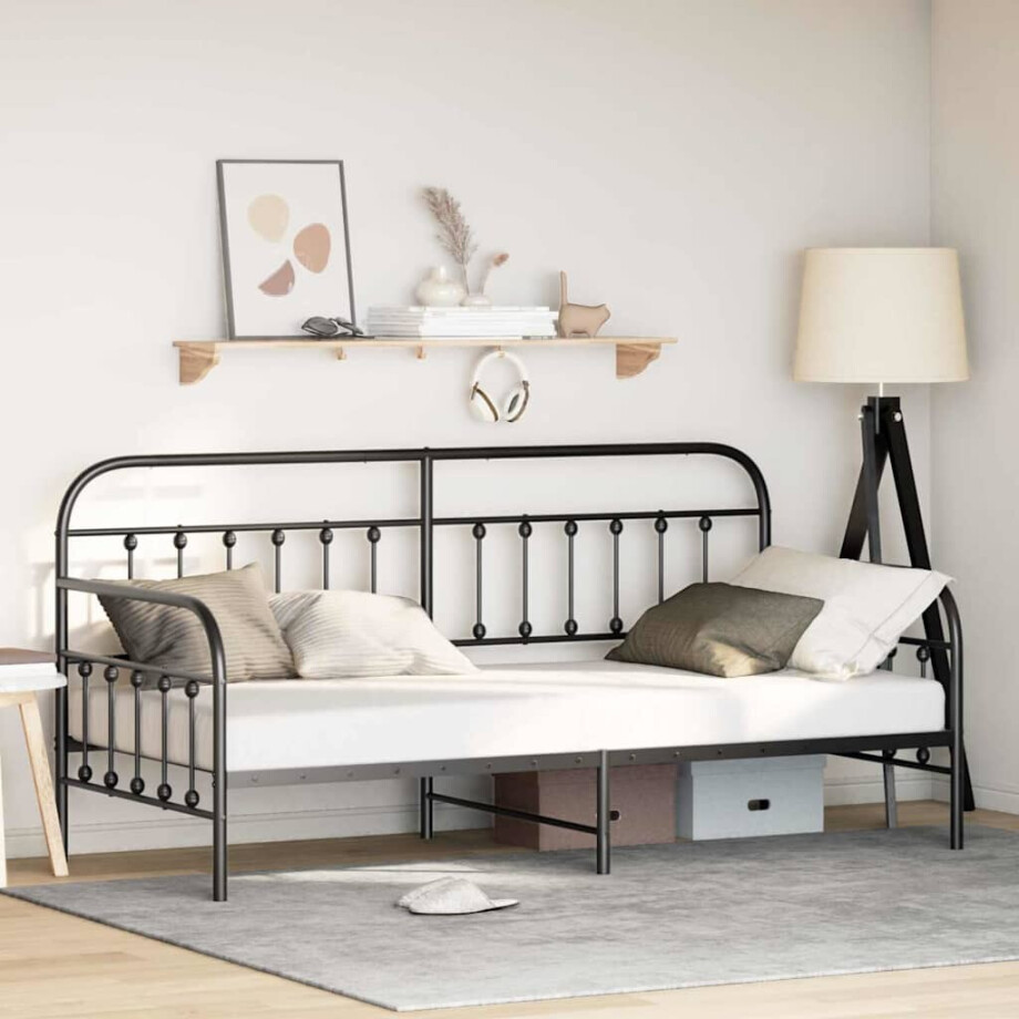 vidaXL Bedframe voor een daybed Zwart 100 x 200 cm Gepoedercoat staal afbeelding 1