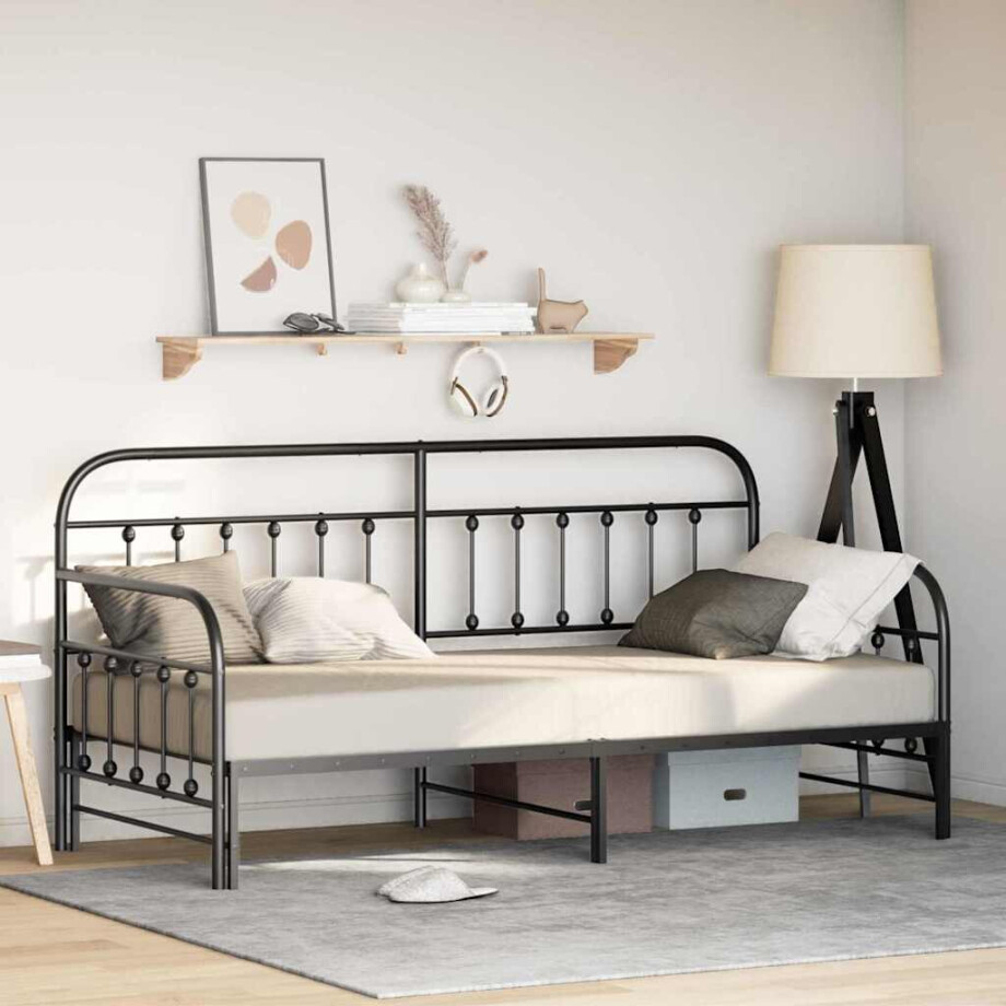 vidaXL Bedframe voor een daybed Zwart 90 x 190 cm Gepoedercoat staal afbeelding 1