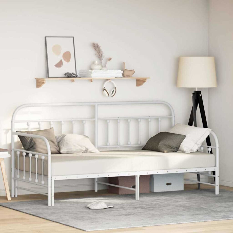 vidaXL Bedframe voor een daybed Wit 90 x 190 cm Gepoedercoat staal afbeelding 1