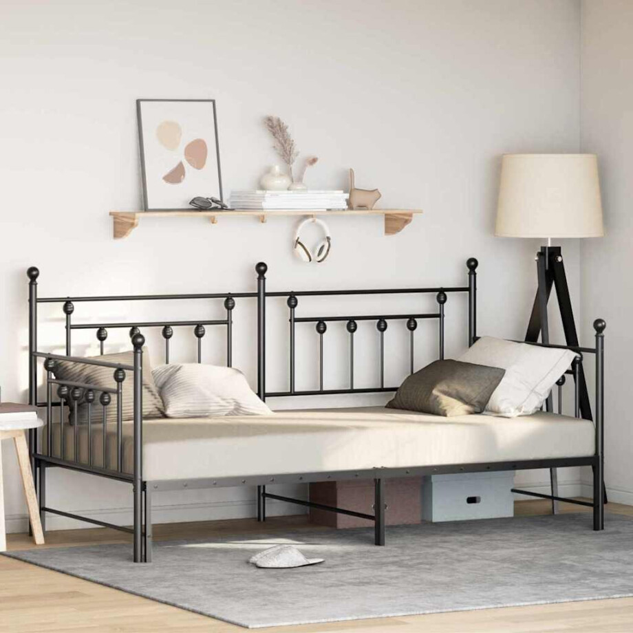 vidaXL Bedframe voor een daybed Zwart 90 x 190 cm Staal afbeelding 1