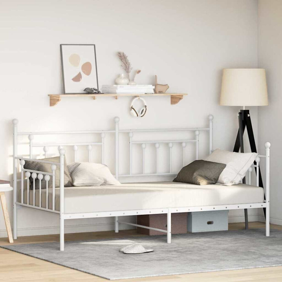 vidaXL Bedframe voor een daybed Wit 100 x 190 cm Staal vidaXL Bedframe voor een daybed Wit 100 x 190 cm Staal afbeelding 1