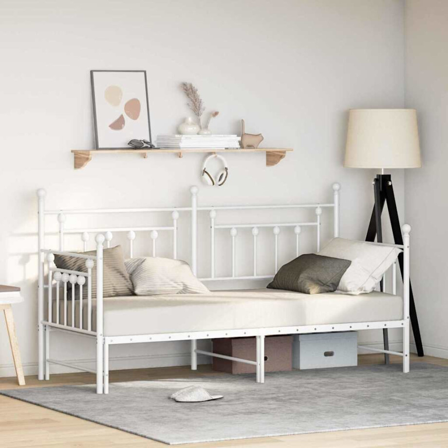 vidaXL Bedframe voor een daybed Wit 75 x 190 cm Staal vidaXL Bedframe voor een daybed Wit 75 x 190 cm Staal afbeelding 1