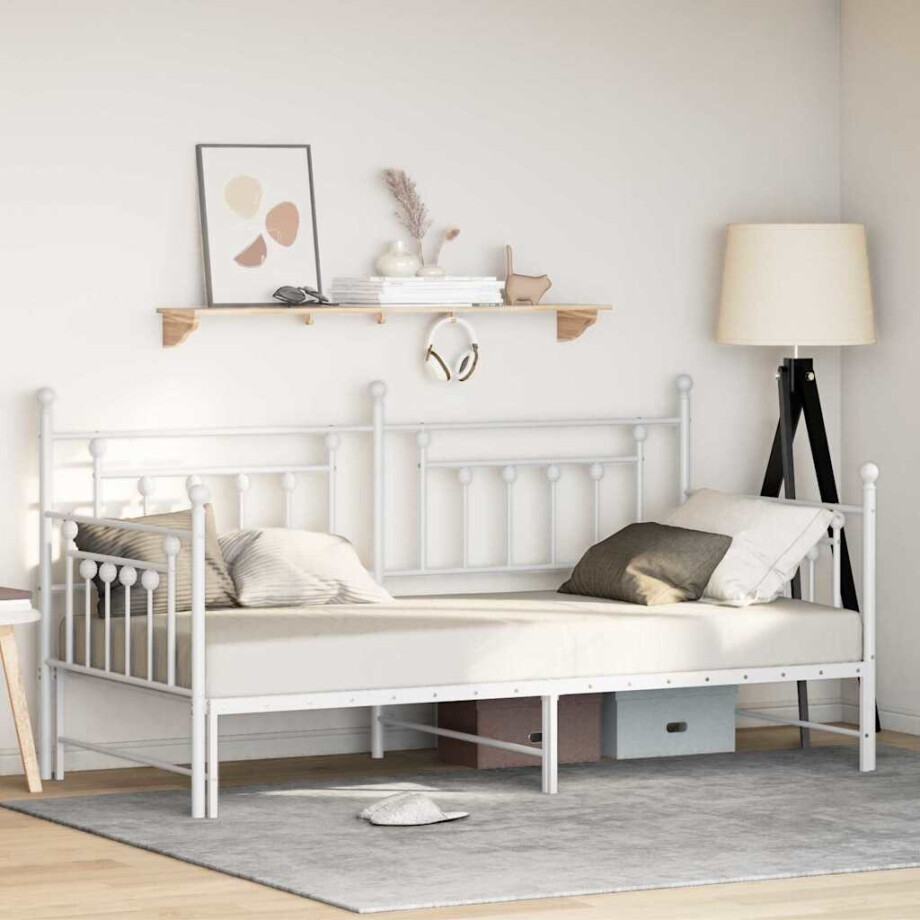 vidaXL Bedframe voor een daybed Wit 90 x 190 cm Staal vidaXL Bedframe voor een daybed Wit 90 x 190 cm Staal afbeelding 1