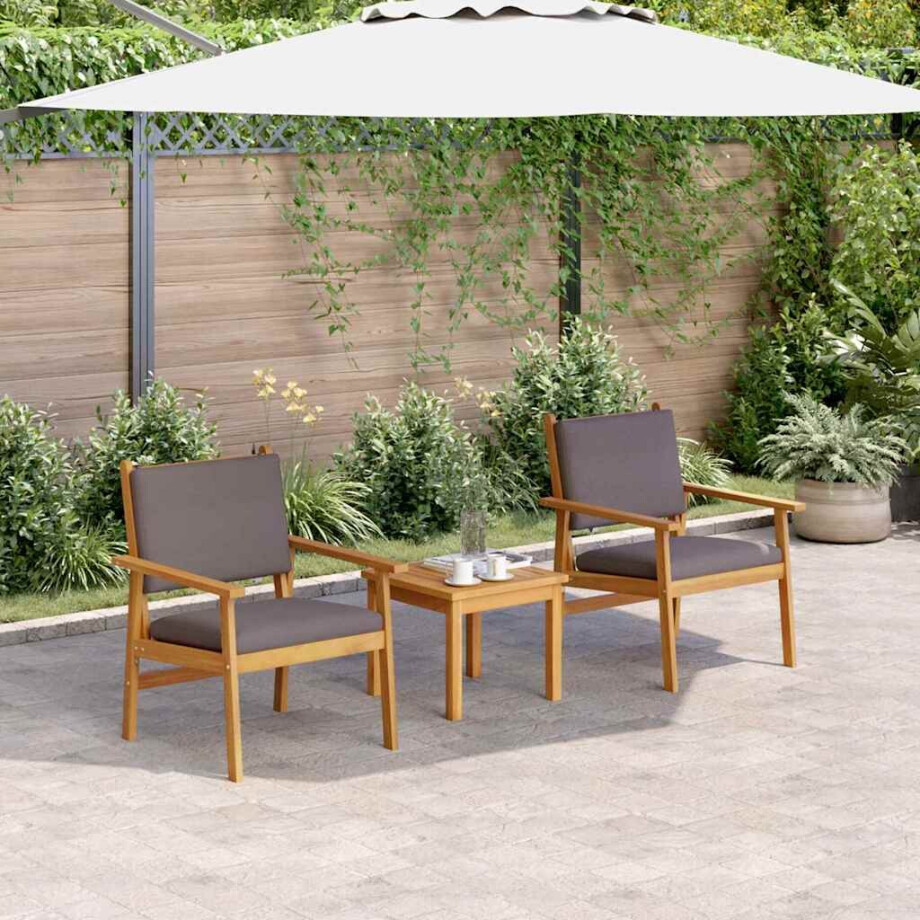 vidaXL Tuinstoel met kussen 2 pcs Antraciet Massief Acaciahout afbeelding 1