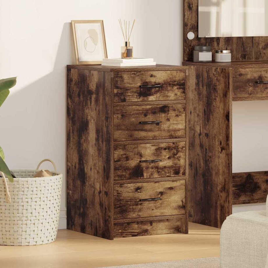 vidaXL Dressoir met lade Gerookt eiken 40 x 41 x 75 cm Bewerkt hout afbeelding 1
