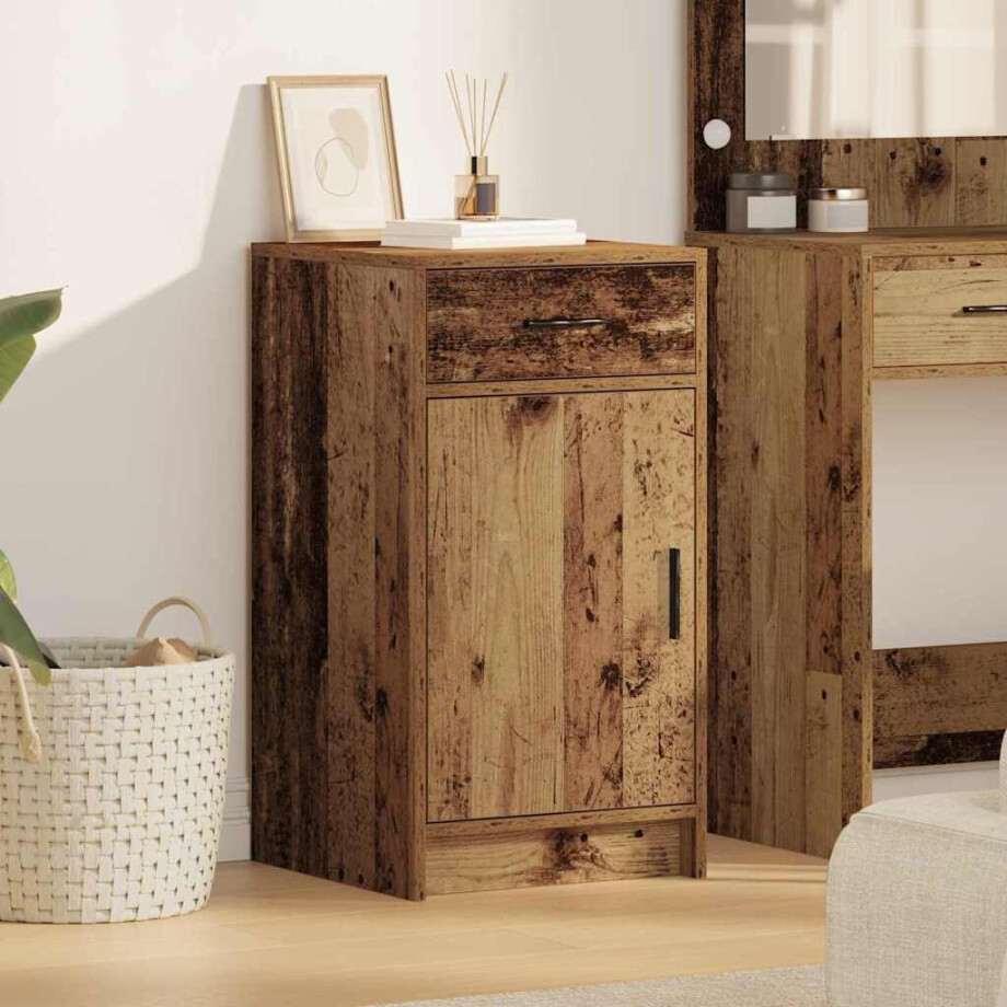 vidaXL Dressoir met lade Oudhout 40 x 40,5 x 75 cm Bewerkt hout vidaXL Dressoir met lade Oudhout 40 x 40,5 x 75 cm Bewerkt hout afbeelding 1
