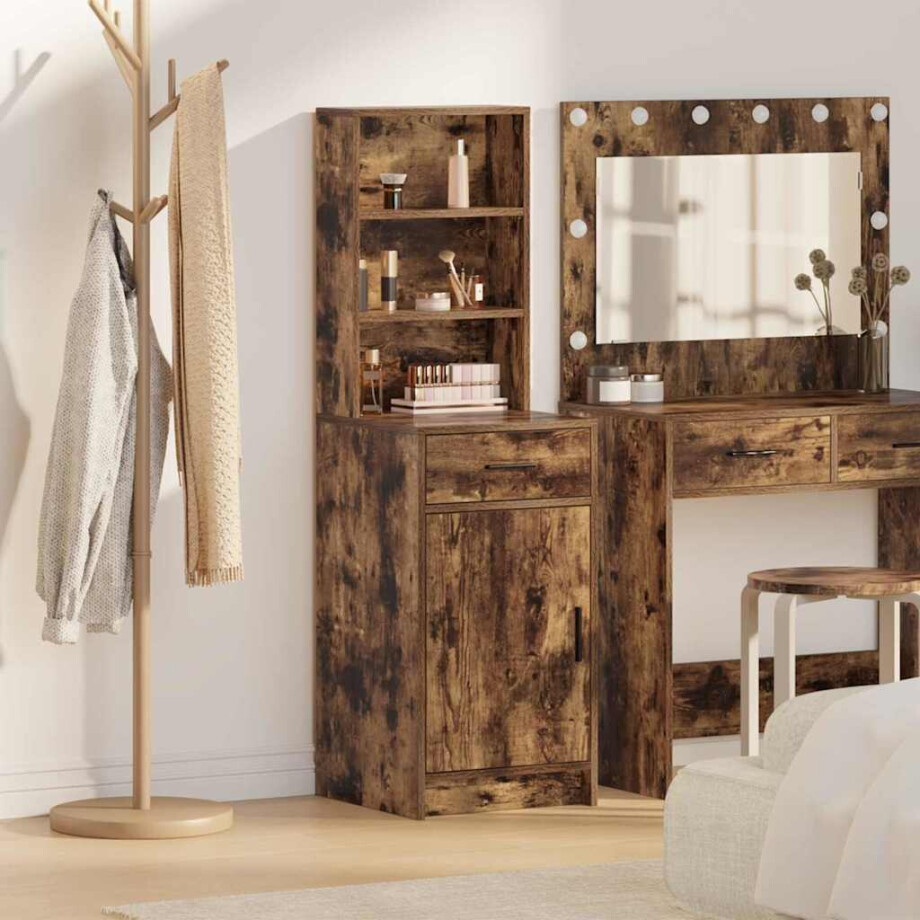 vidaXL Hoge kast Gerookt eiken 40 x 40,5 x 135 cm Bewerkt hout afbeelding 1