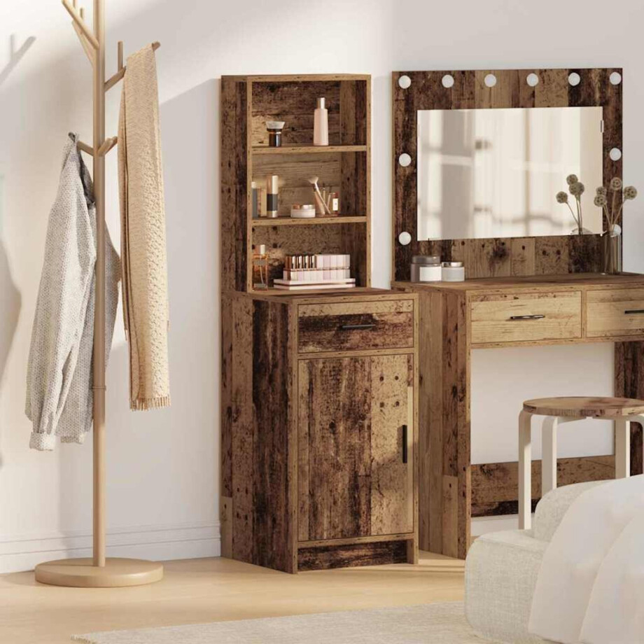 vidaXL Hoge kast met lade Oudhout 40 x 40,5 x 135 cm Bewerkt hout afbeelding 1