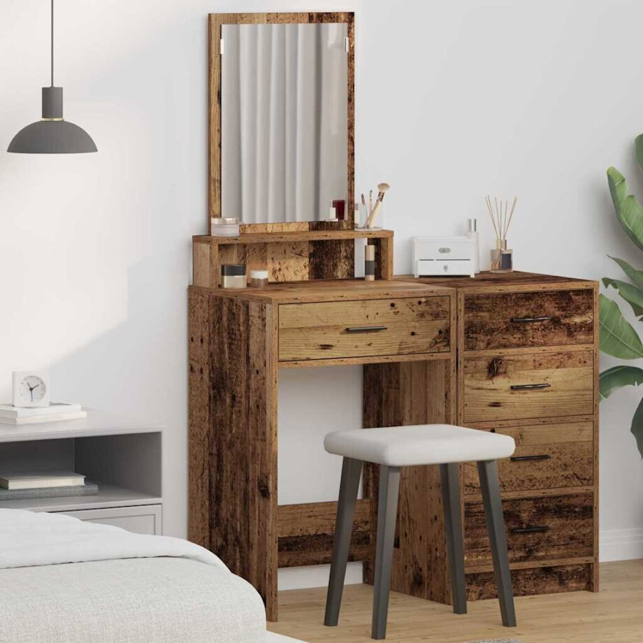 vidaXL Plafondtafel met lade Oudhout 50 x 41 x 140 cm Bewerkt hout afbeelding 1
