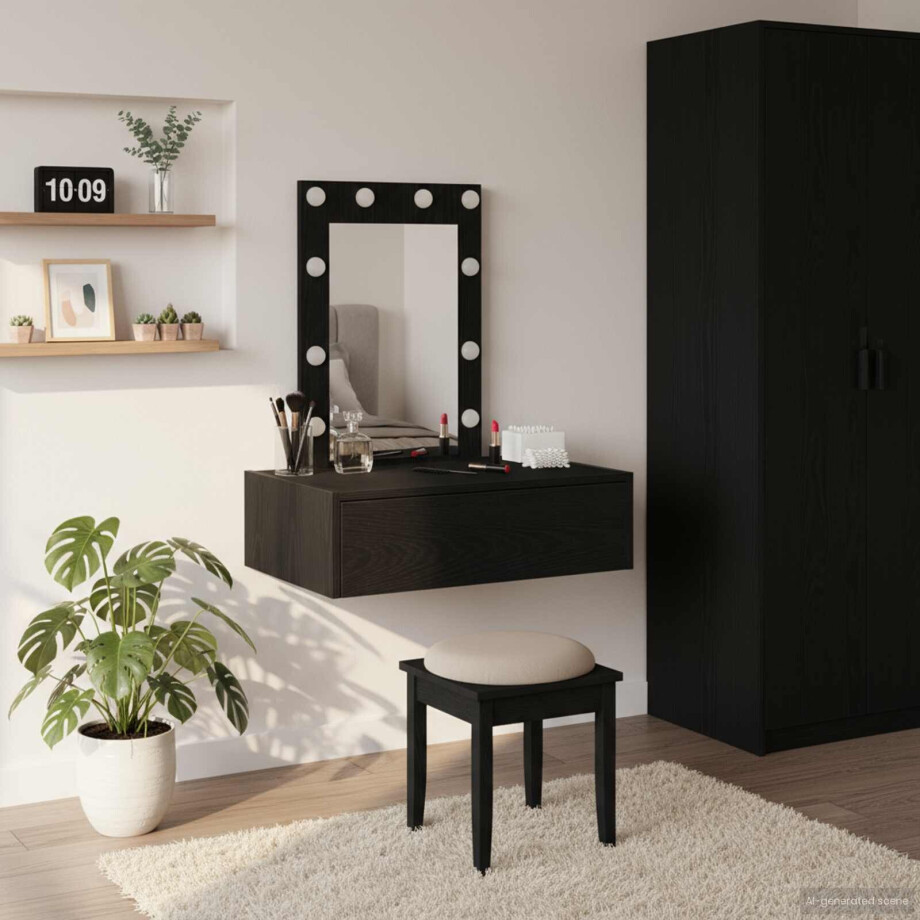 vidaXL Plafondtafel met lade Zwart 60 x 40 x 70 cm Bewerkt hout afbeelding 1
