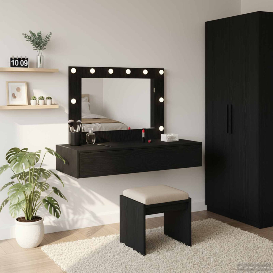 vidaXL Plafondtafel met lade Zwart 100 x 40 x 70 cm Bewerkt hout afbeelding 1