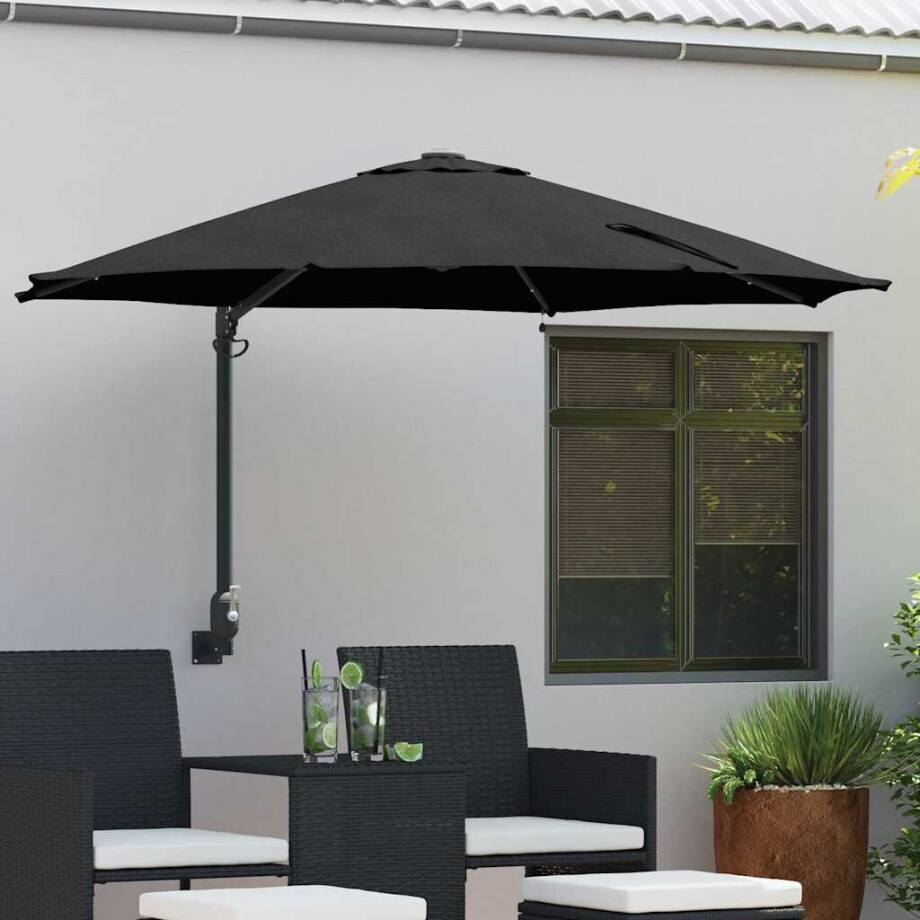 vidaXL Tuinparasol Zwart 248 x 248 x 148 cm Polyester en staal afbeelding 1
