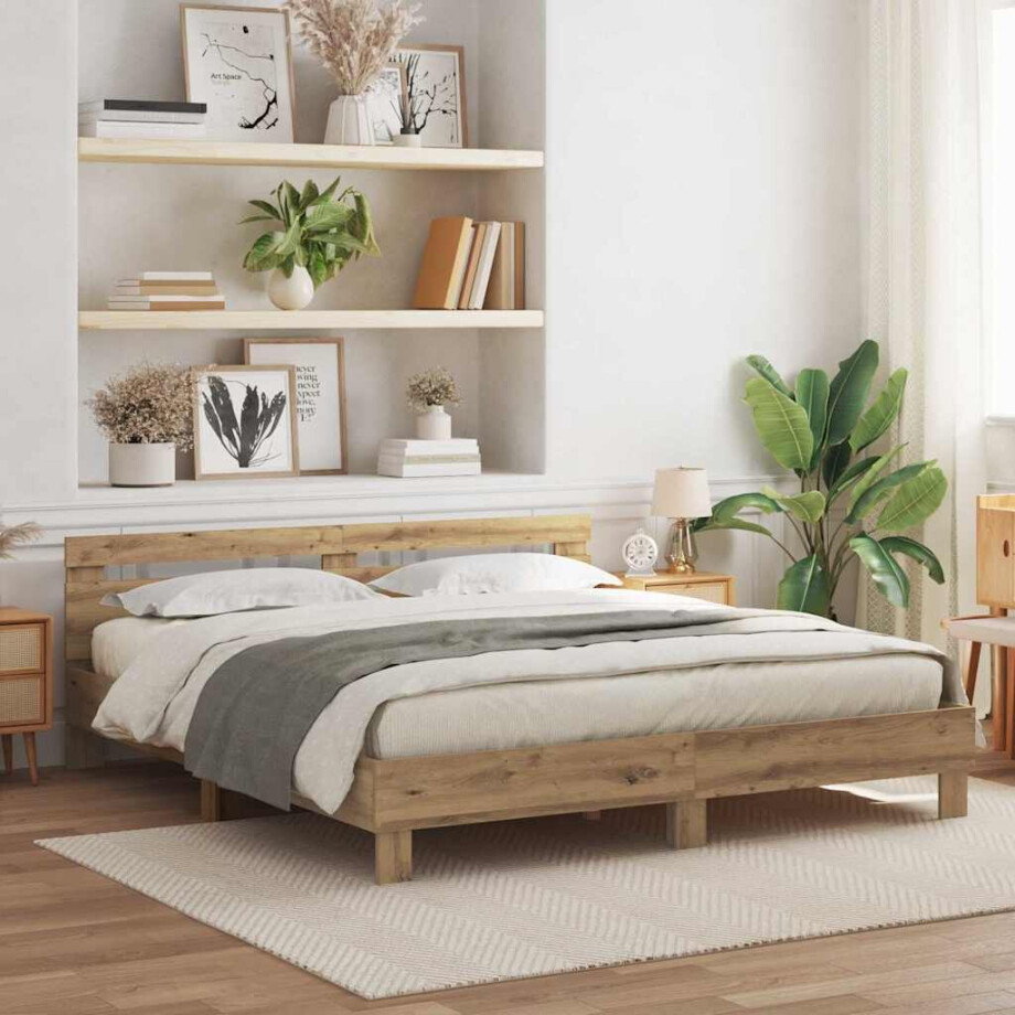 vidaXL Bedframe met hoofdeinde Artisan Eiken 200 x 200 cm Bewerkt hout vidaXL Bedframe met hoofdeinde Artisan Eiken 200 x 200 cm Bewerkt hout afbeelding 1